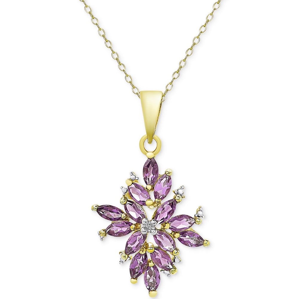 NWT Amethyst and Diamond  Pendant Necklace in 18k Gold-Plated Sterling Silver